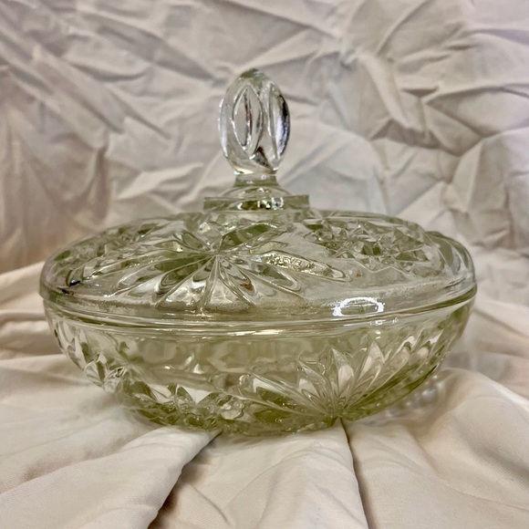 Anchor Hocking Star of David Prescut Glass VTG MCM Candy Dish w Lid Elegant Gift - Picture 10 of 15